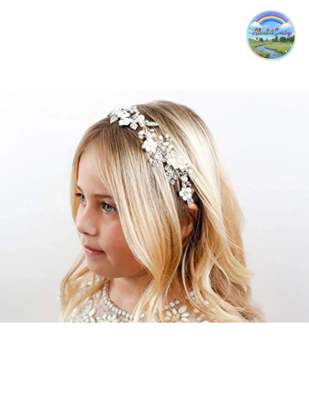 Ivory Tulle Flower Pearl Headband for Girls Wedding Birthday Party